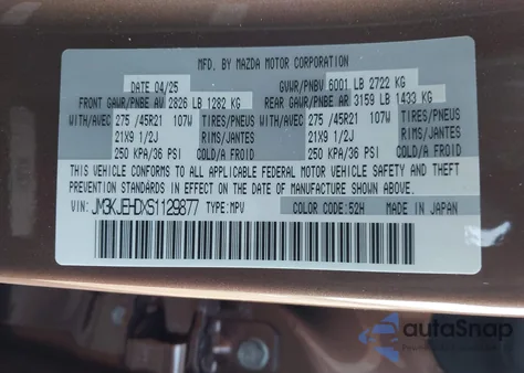 2025 Mazda Cx-70 3.3 Turbo Premium Plus Package from USA, damaged, VIN JM3KJEHDXS1129877